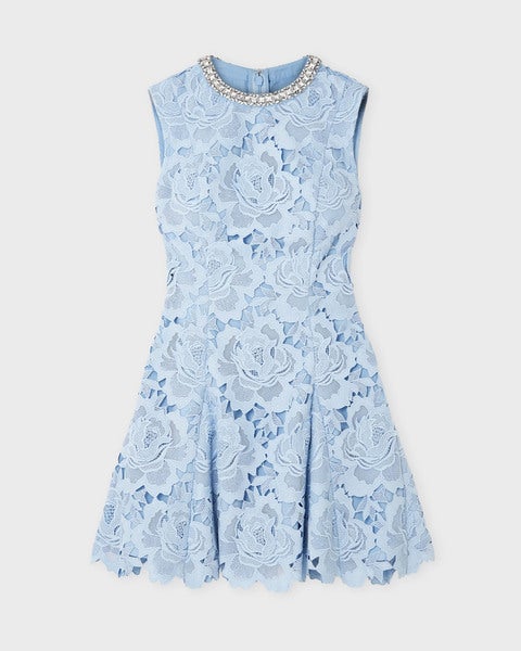 Dress Blue Flower Lace Mini Blue 1