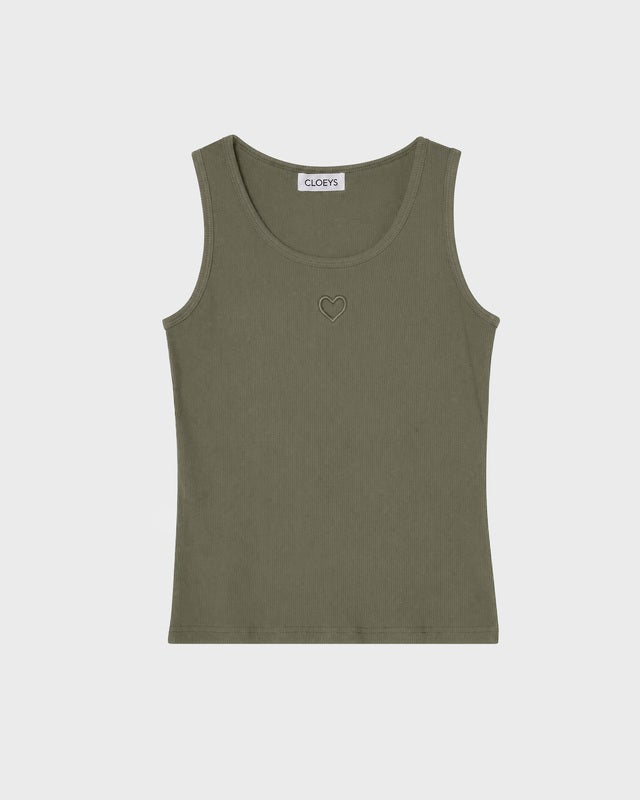 CLOEYS Tank Top Heart Military Green S