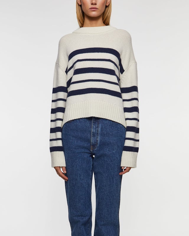 Wakakuu Icons Sweater Dublin Striped Wool Cashmere Blue/White L