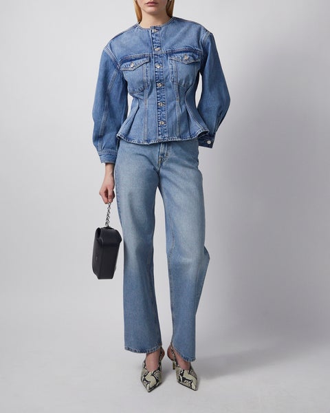 Jacket The Nipped Collarless  Light blue wash 2