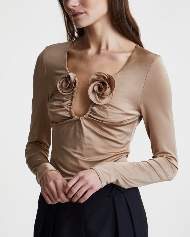 Magda Butrym Top Long Sleeve Floral Appliqué Beige FR 38 (EUR 36)