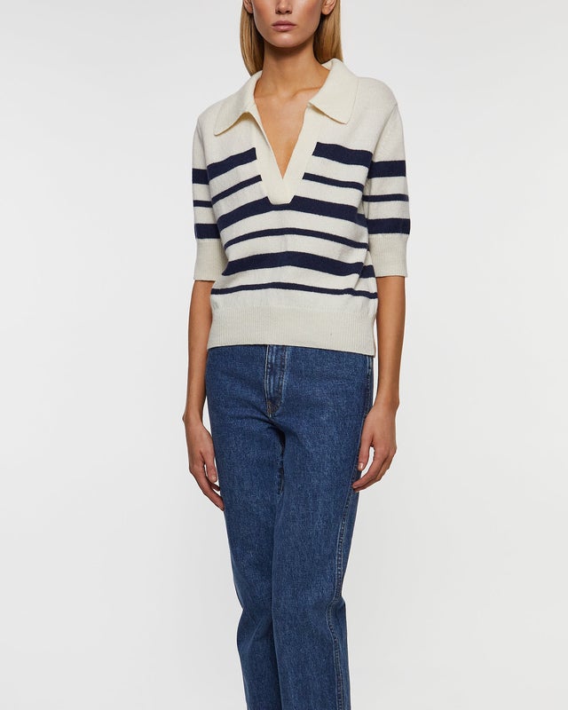 Wakakuu Icons Top Lisabon Striped Wool Cashmere Blue/White XS