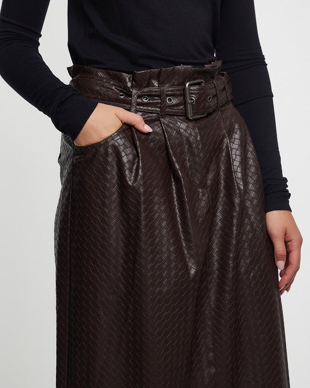 ROTATE Birger Christensen Skirt Midi Paper Waist Brown 40