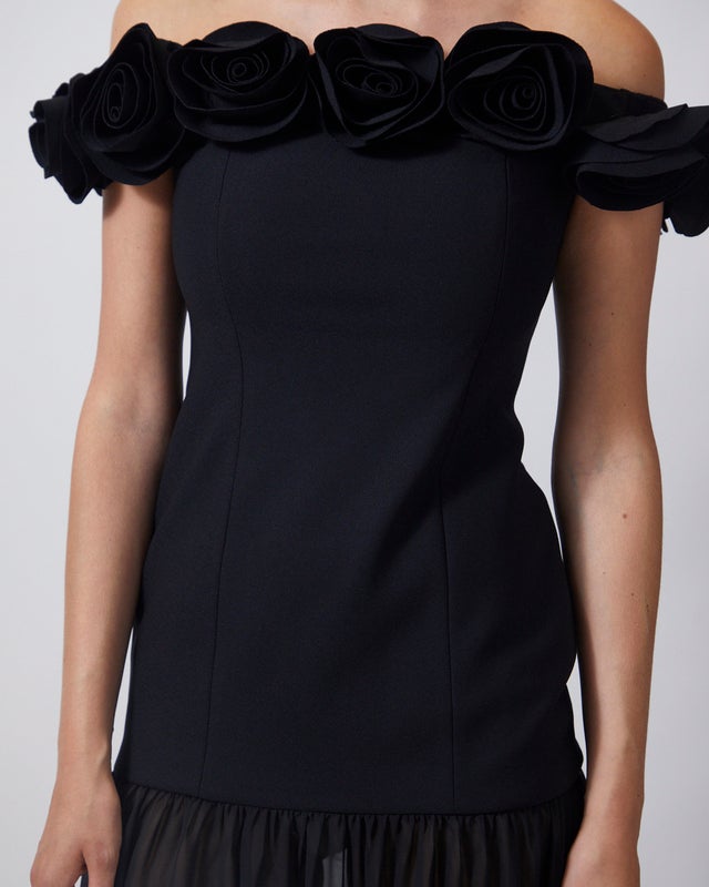 ROTATE  Dress Crepe Maxi Flower Black 36