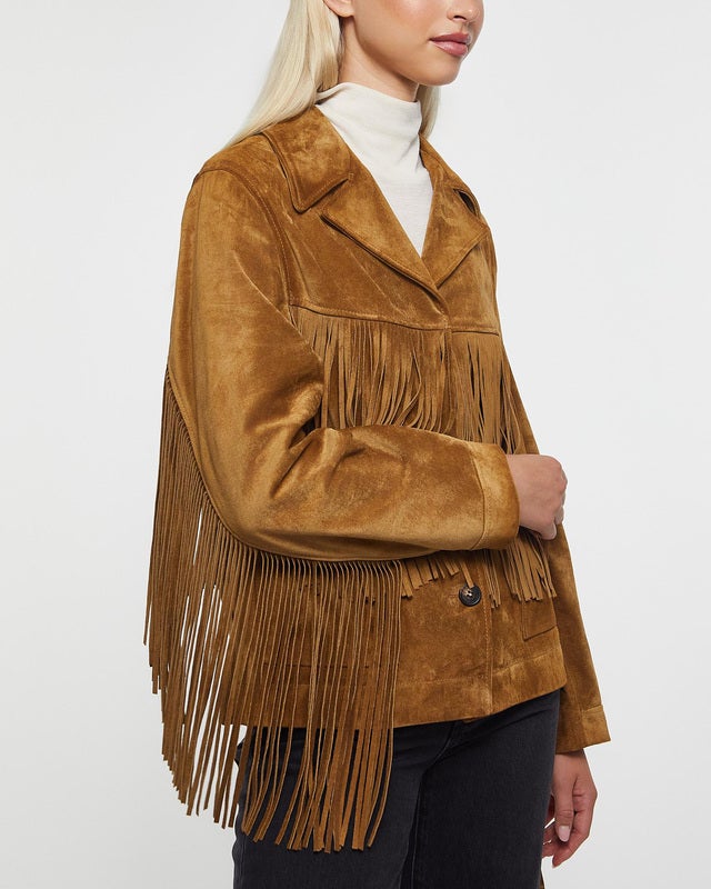 Golden Goose Deluxe Brand Jacket Journey Suede Fringes Brown IT 42 (EUR 36)