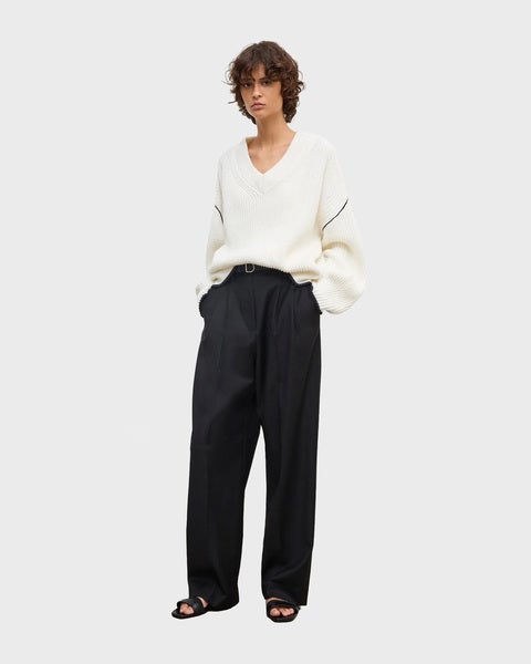 Sweater Relaxed V-Neck Knit White 2