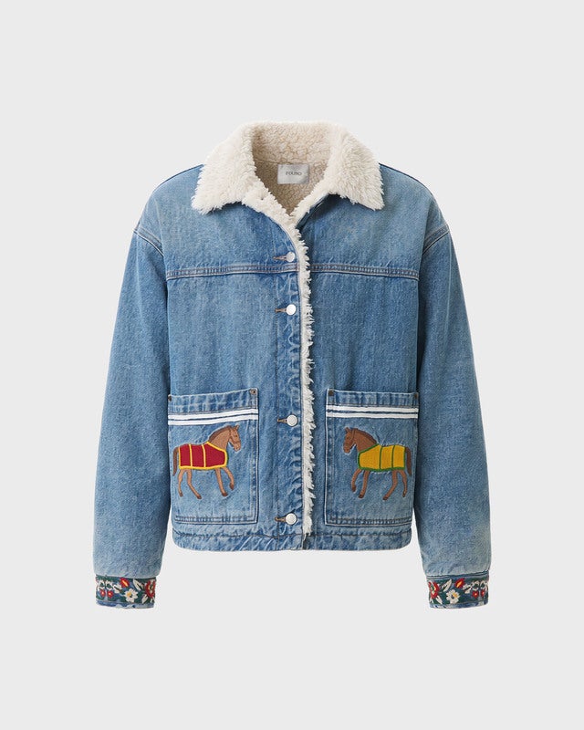 Found Jacket Horse Equine Denim Work Vintage Blue M