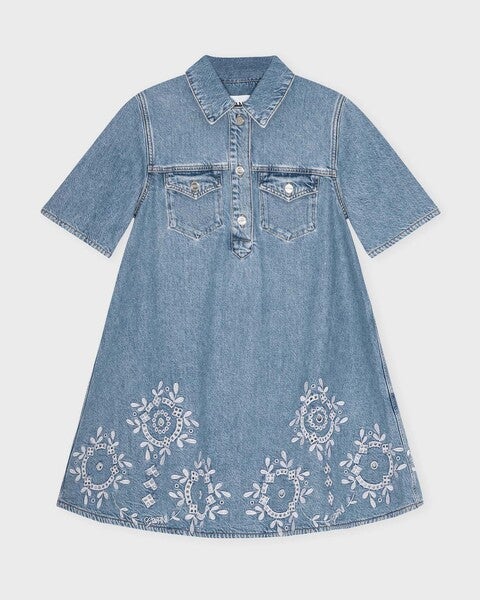 Klänning  Broderie Anglaise Denim Mini Ljusblå 1