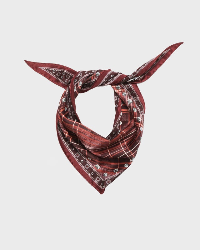 Acne Studios Scarf Bandana Checkered Silk Burgundy ONESIZE