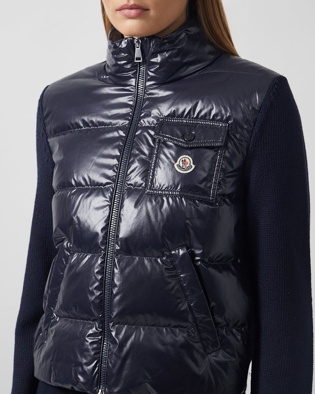 Moncler Cardigan Padded Zip-Up Wool Pocket Navy S