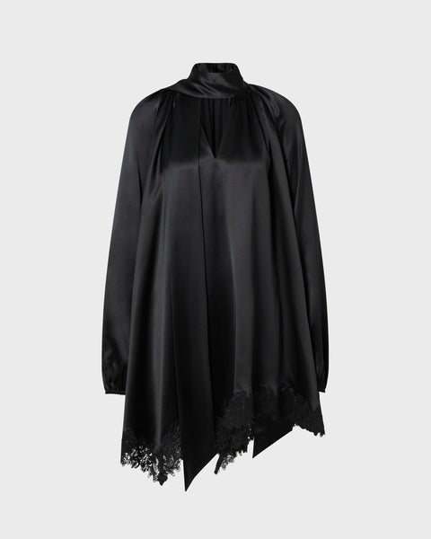 Dress Norea Lace Hem Satin Mini Black 1
