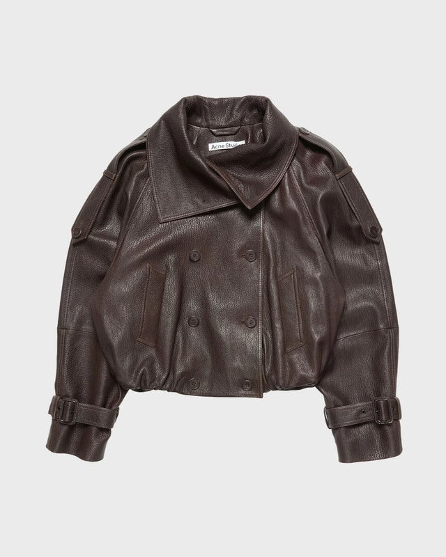 Acne Studios Coat Cropped Leather Trench Dark Brown 36