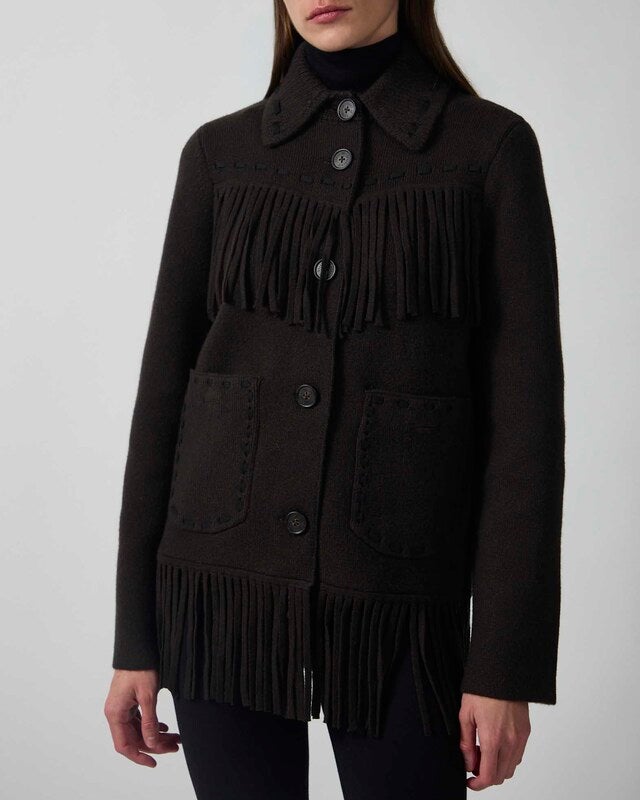 Guest In Residence Jacket Western Fringe Dark Brown L
