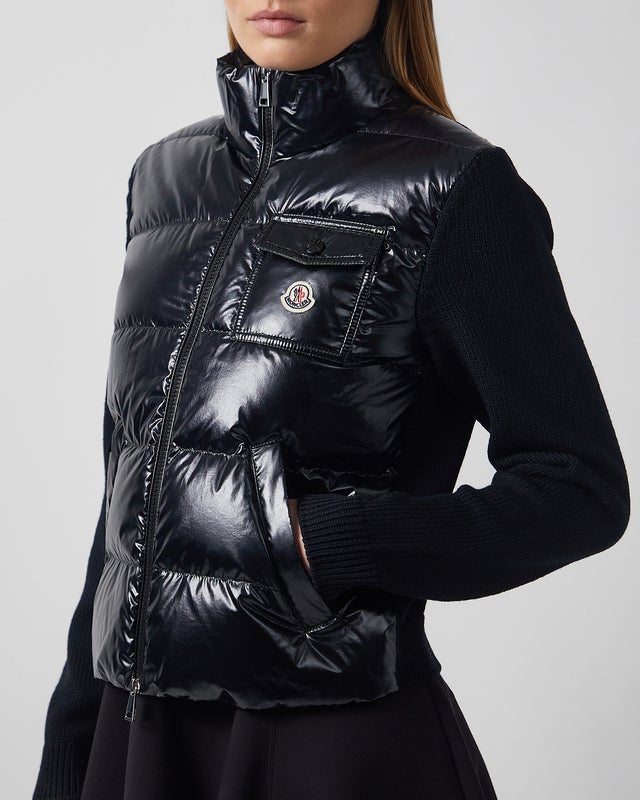 Moncler Cardigan Padded Zip-Up Wool Pocket Black L