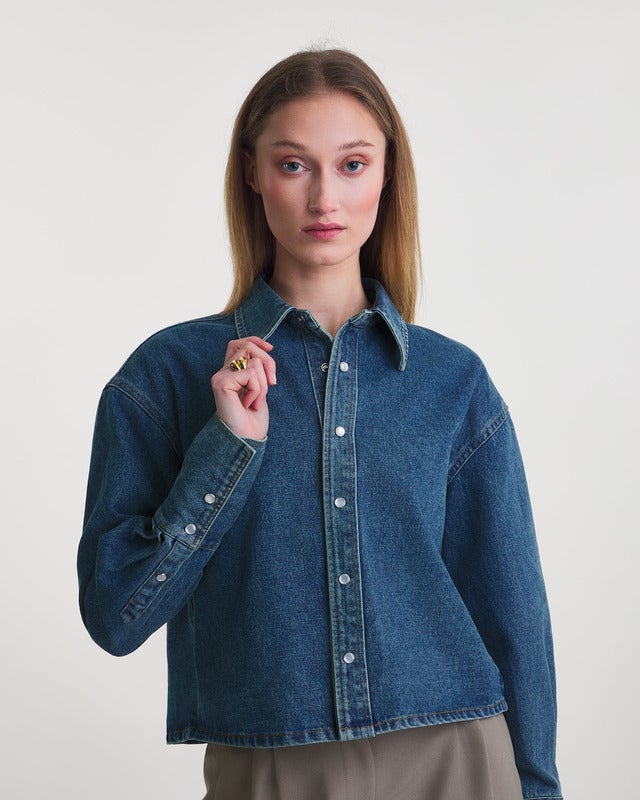 Wakakuu Icons Shirt Alie Cropped Denim Blå S