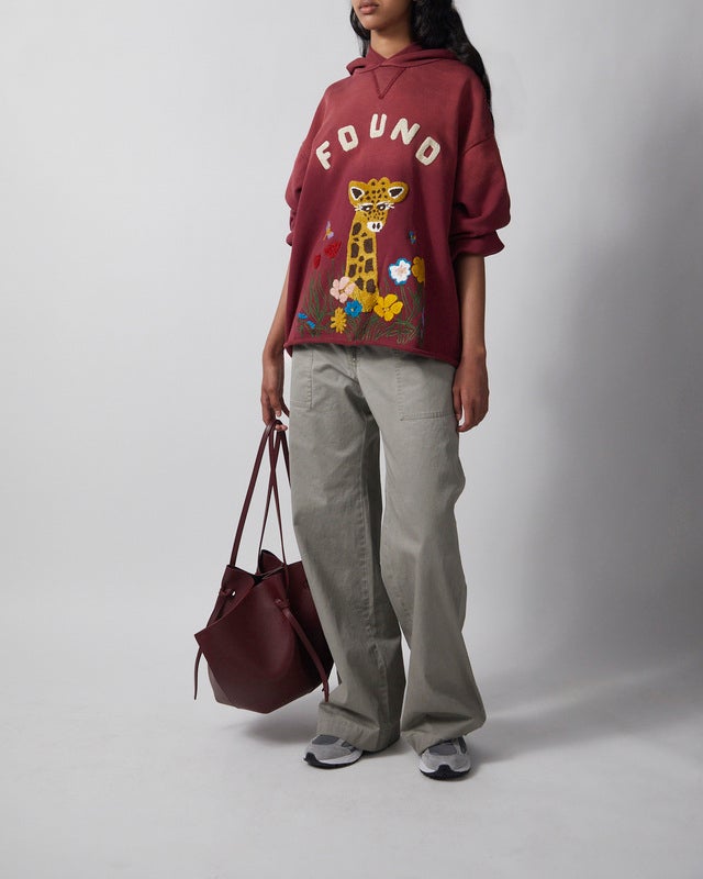Found Hoodie Wildlife Embroidered Unisex Burgundy XS