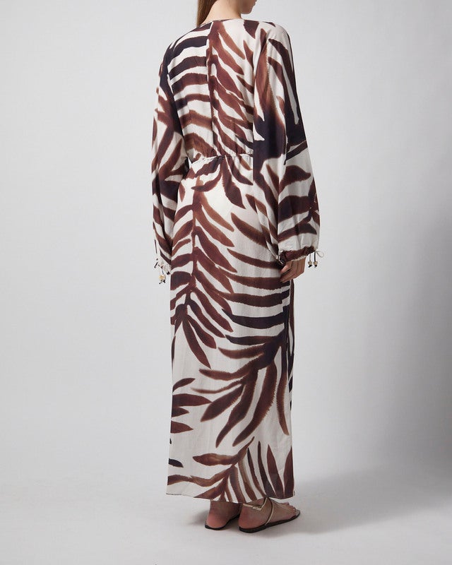 Malina Kaftan Joseline Sheer Drawstring Maxi White/Brown M-L
