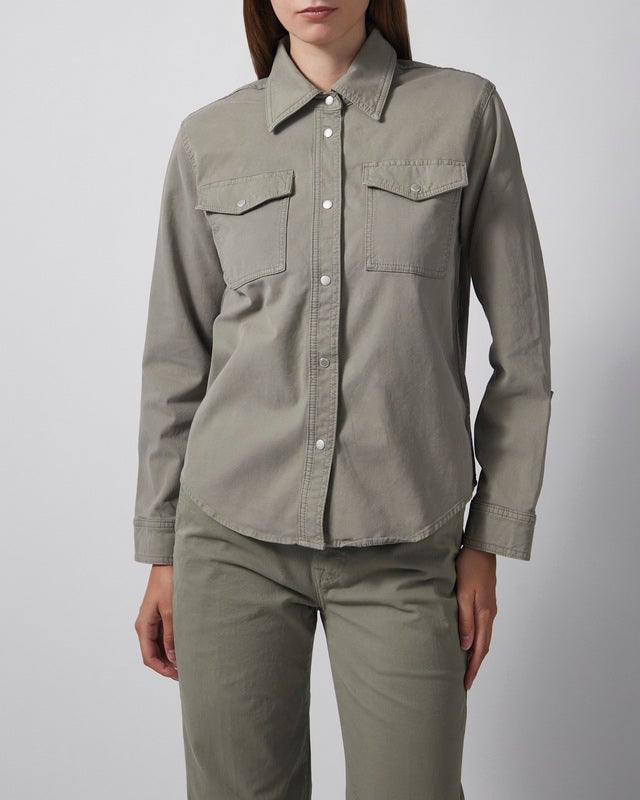 7 For All Mankind Shirt Classic Comfort Twill Military Khaki L