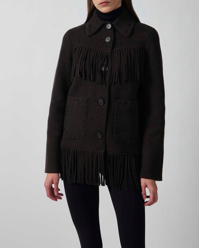 Guest In Residence Jacket Western Fringe Dark Brown L