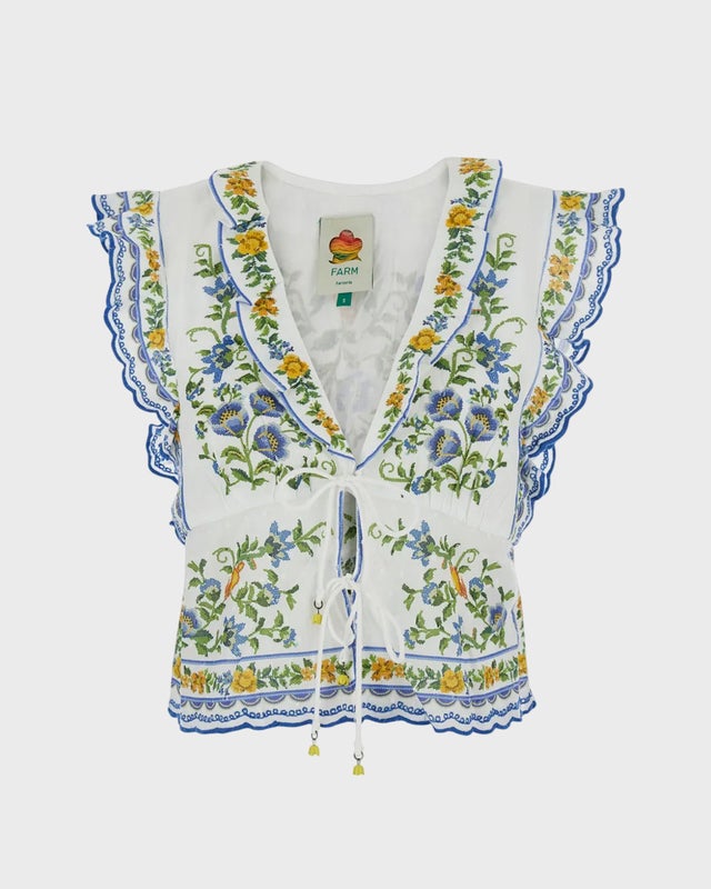 FARM Rio Blouse Emily Floral Tapestry Offwhite XS