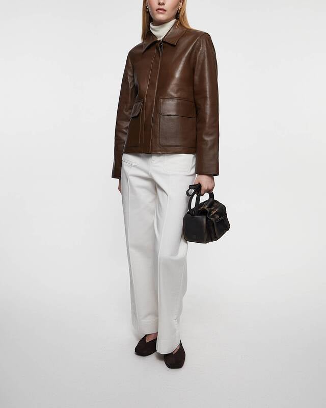 Theory Jacket Leather Boxy Brown M