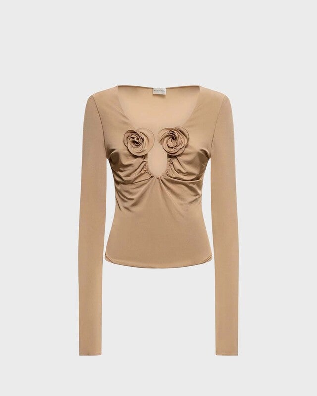 Magda Butrym Top Long Sleeve Floral Appliqué Beige FR 38 (EUR 36)