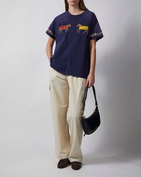 T-shirt Embroidered Unisex Horse Equine Navy 2