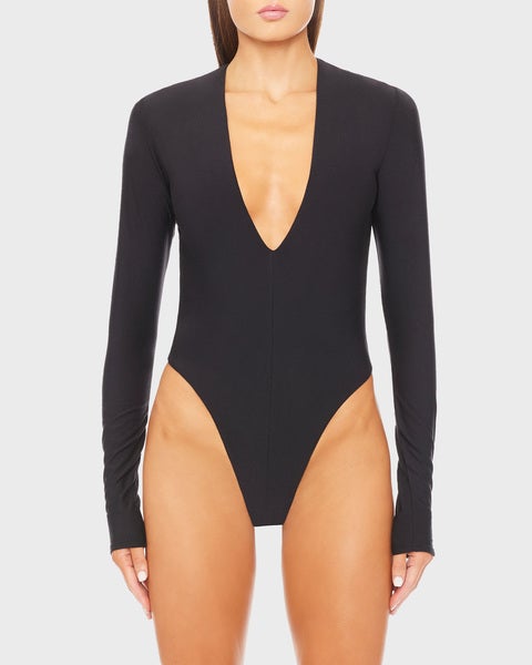 Body Long Sleeve Deep V Black 2