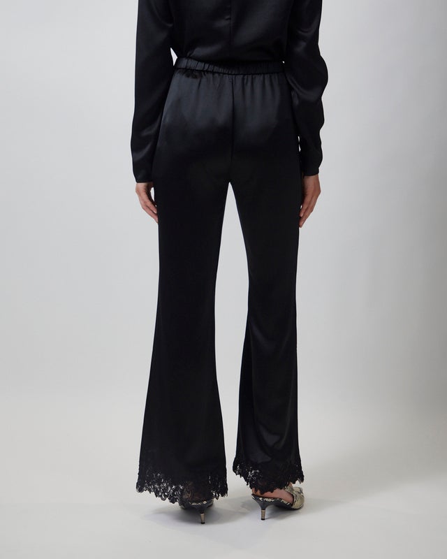 Malina Trousers Marine Satin Lace Hem Black 42