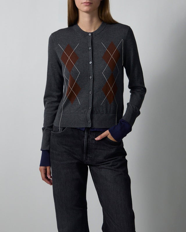 Acne Studios Cardigan Double-Layered Argyle Dark Grey M