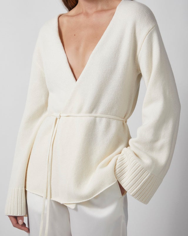 Wakakuu Icons Cardigan Cashmere Wool Wrap Pearl XS-S