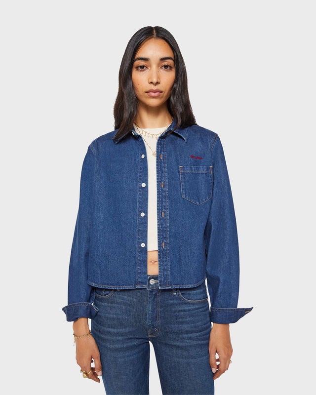 Mother Denim Shirt The Honor Roll Dark Blue Wash L