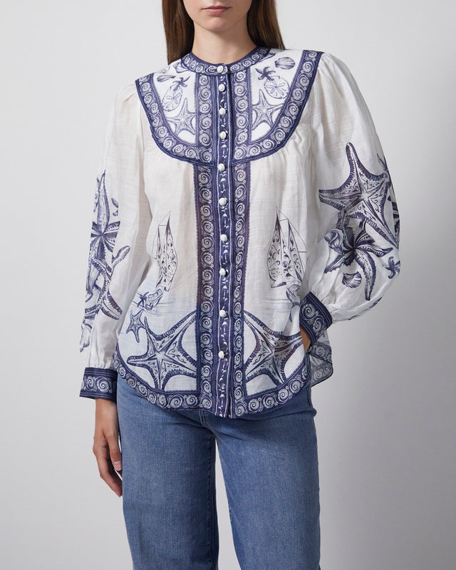 FARM Rio Blouse Coast Scarf Long Sleeve Offwhite M