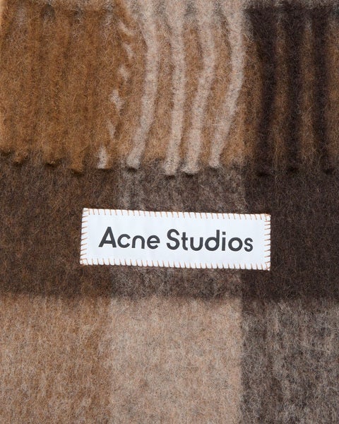 Check Fringe Scarf Brown 2