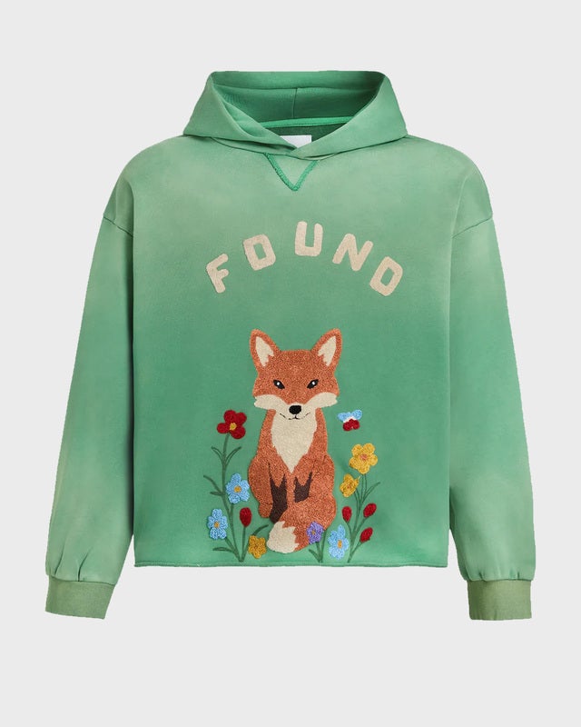 Found Hoodie Wildlife Embroidered Unisex Green XL
