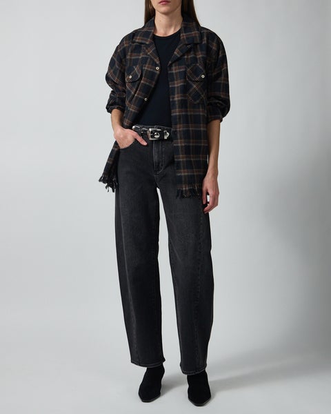 Shirt Raw Cut Fringe Plaid Camp Navy 2
