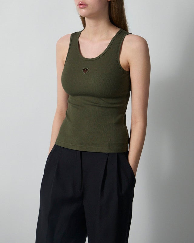 CLOEYS Tank Top Heart Military Green S