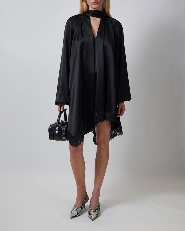 Malina Dress Norea Lace Hem Satin Mini Black 36