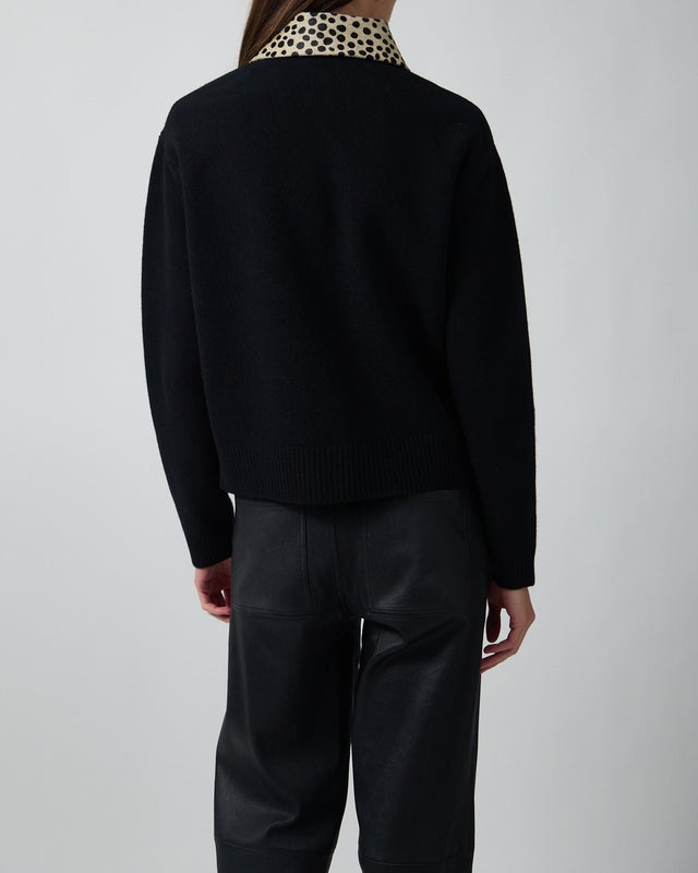 RÓHE Cardigan Leather Cheetah Collar Black 38