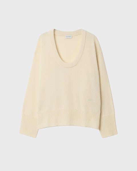 Sweater Soft Wool Scoop Knit Cream 1