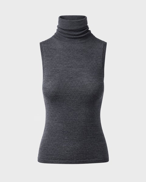 Top Sleevless Merino Turtleneck Dark Grey 1