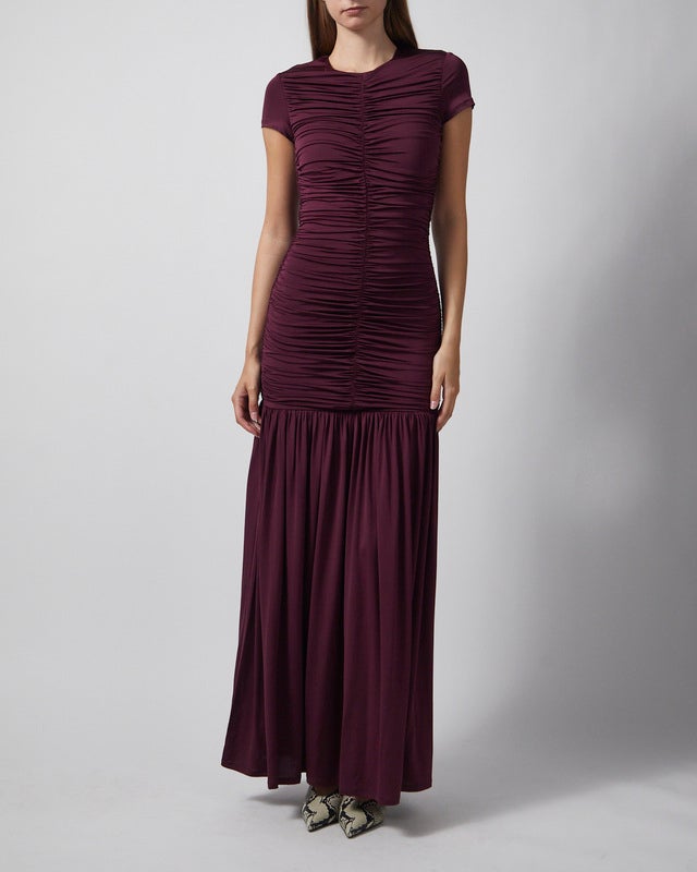 ROTATE  Dress Gathered Maxi Burgundy 40