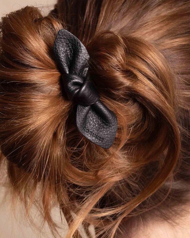 Corinne Leather Bow Small Hair Tie Black ONESIZE