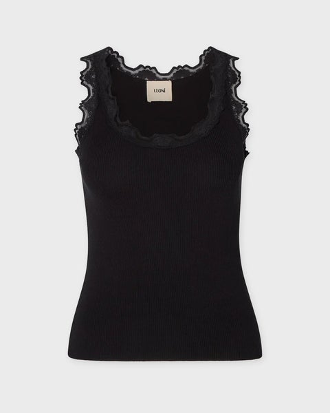 Top Älma Lace-Trimmed Ribbed Silk Black 1