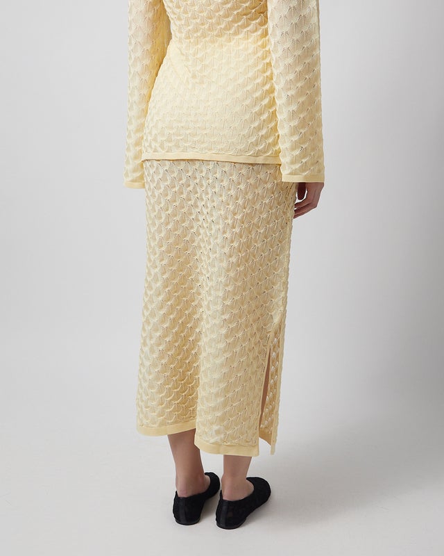 Malina Skirt Fannie Pointelle Knitted Maxi Light Yellow XL
