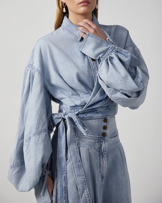 Zimmermann Blus Rebellion Denim Wrap Denim 2 (M-L)