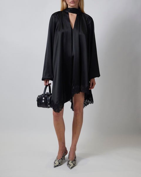 Dress Norea Lace Hem Satin Mini Black 2
