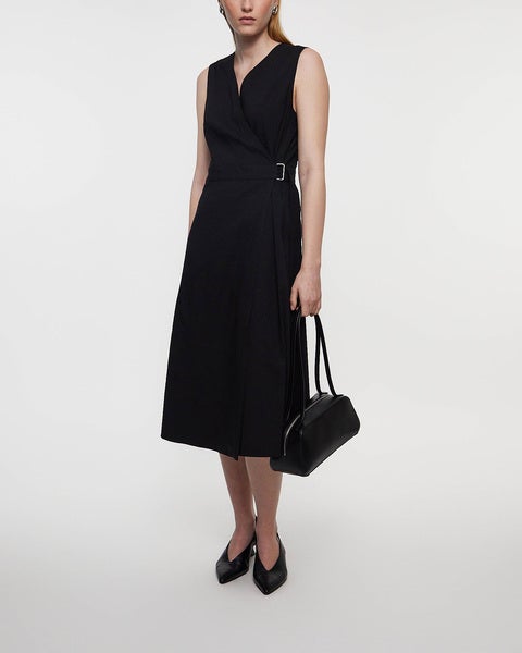 Dress Linen Wrap V-Neck Black 2