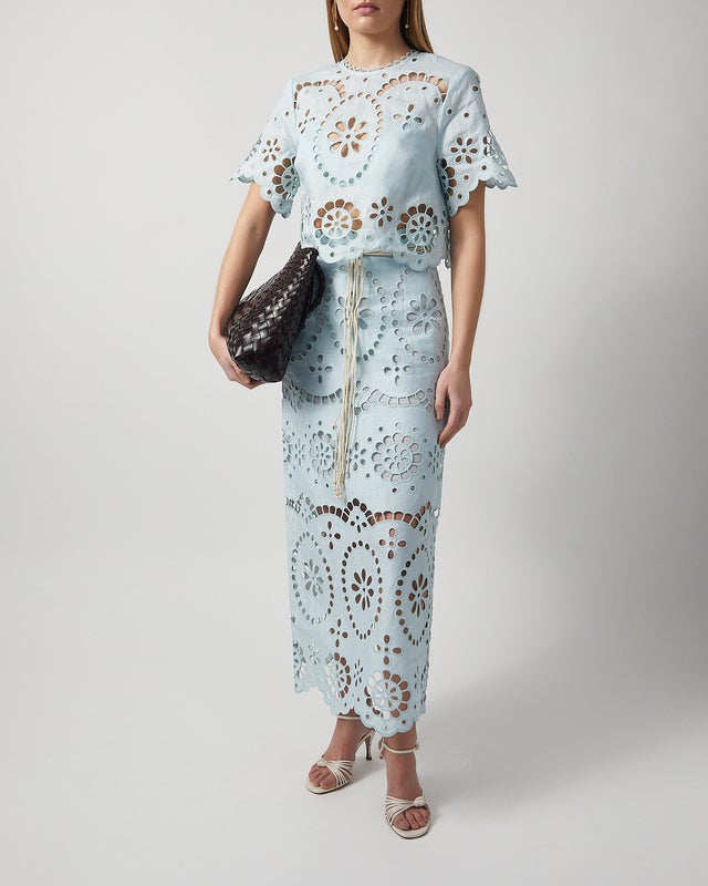 Zimmermann Blus Awaken Embroidered Bodice Mint 0 (XS-S)