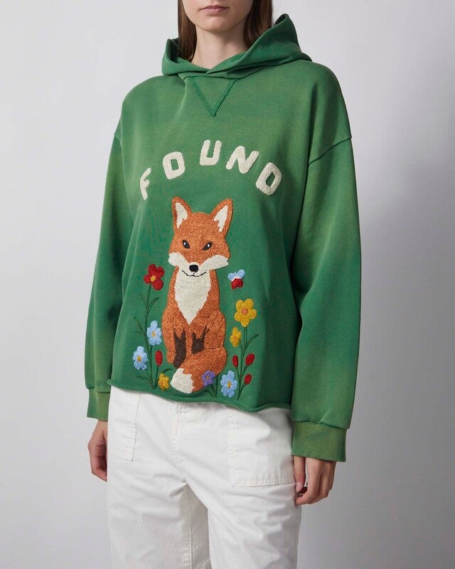 Found Huvtröja Wildlife Embroidered Unisex Green XL
